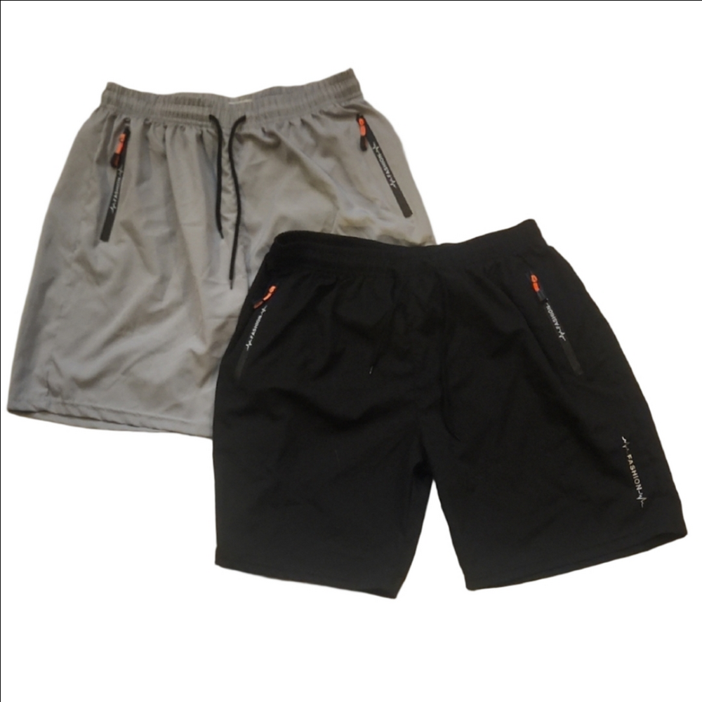 Fashion Two Pair Men's Athletic Shorts Black & Gray
